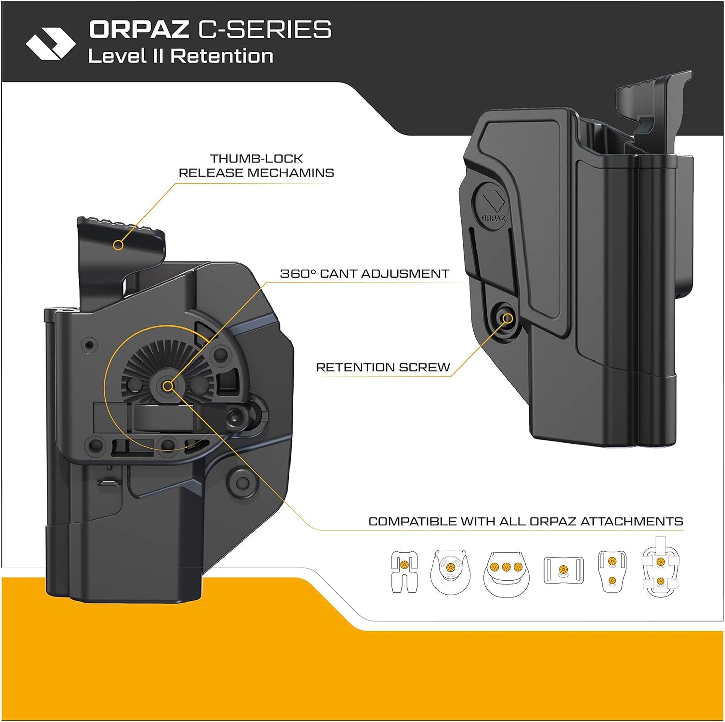 Orpaz CZ P10 Thumb Release Holster Polymer Rotation Paddle with Tension Adjustment